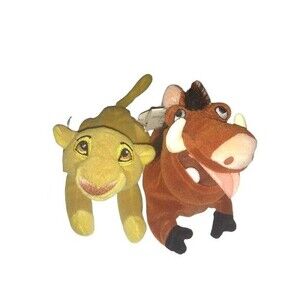 Disney Store PUMBAA & SIMBA Mini Bean Bag Plush 8" New With Tags
